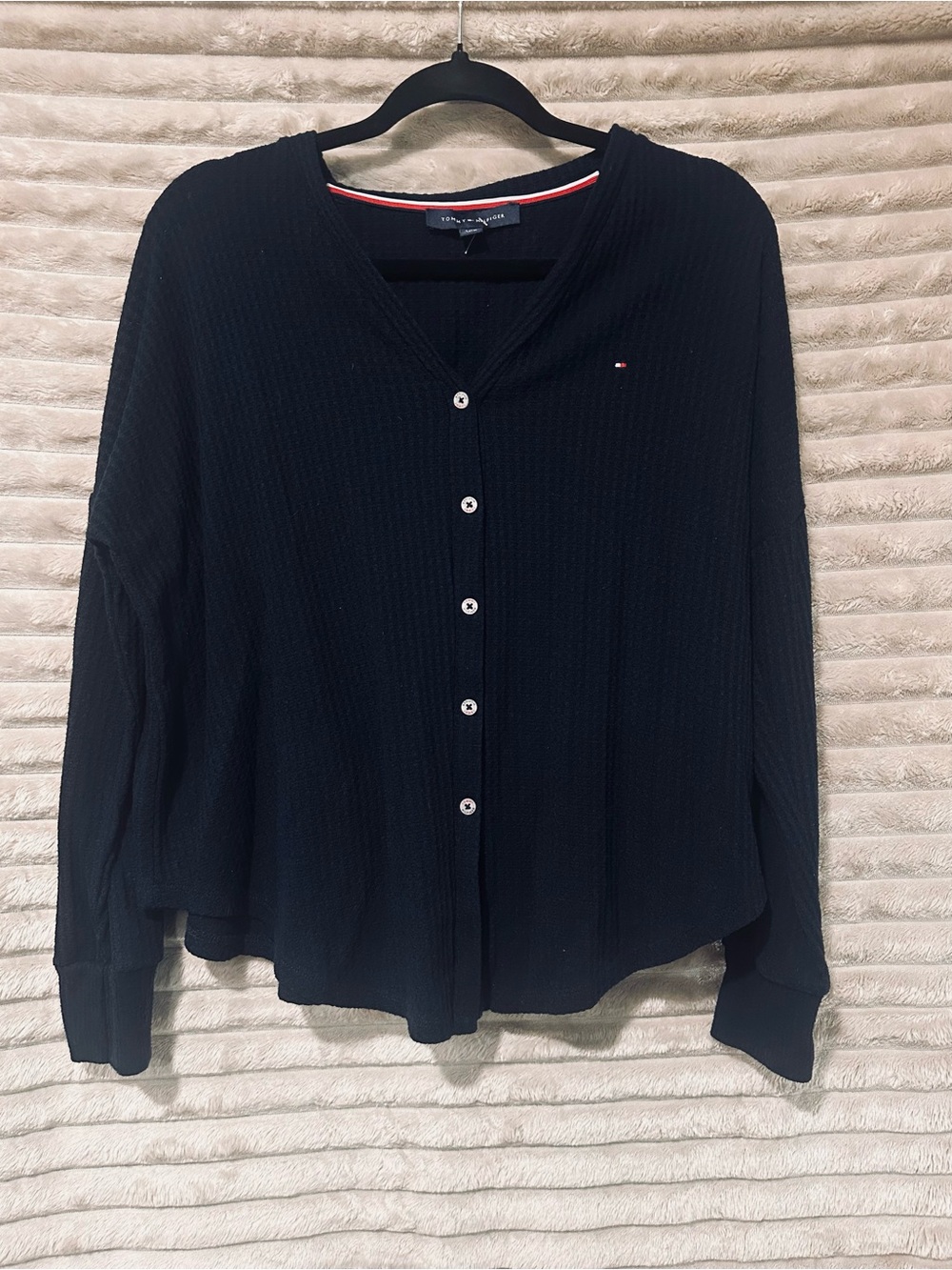 Tommy Hilfiger Black Button-Front knit cozy Cardigan